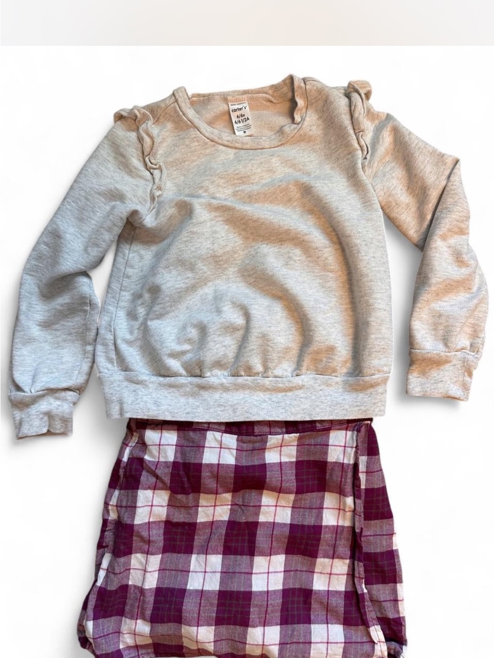 Carter's Gray Ruffle Sweatshirt with Purple Plaid Skirt